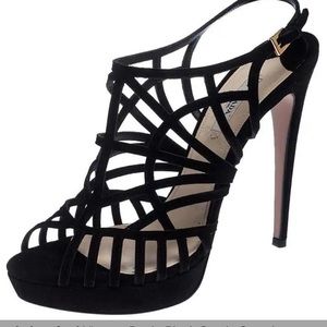 Vintage Prada Black Suede Caged Sandals